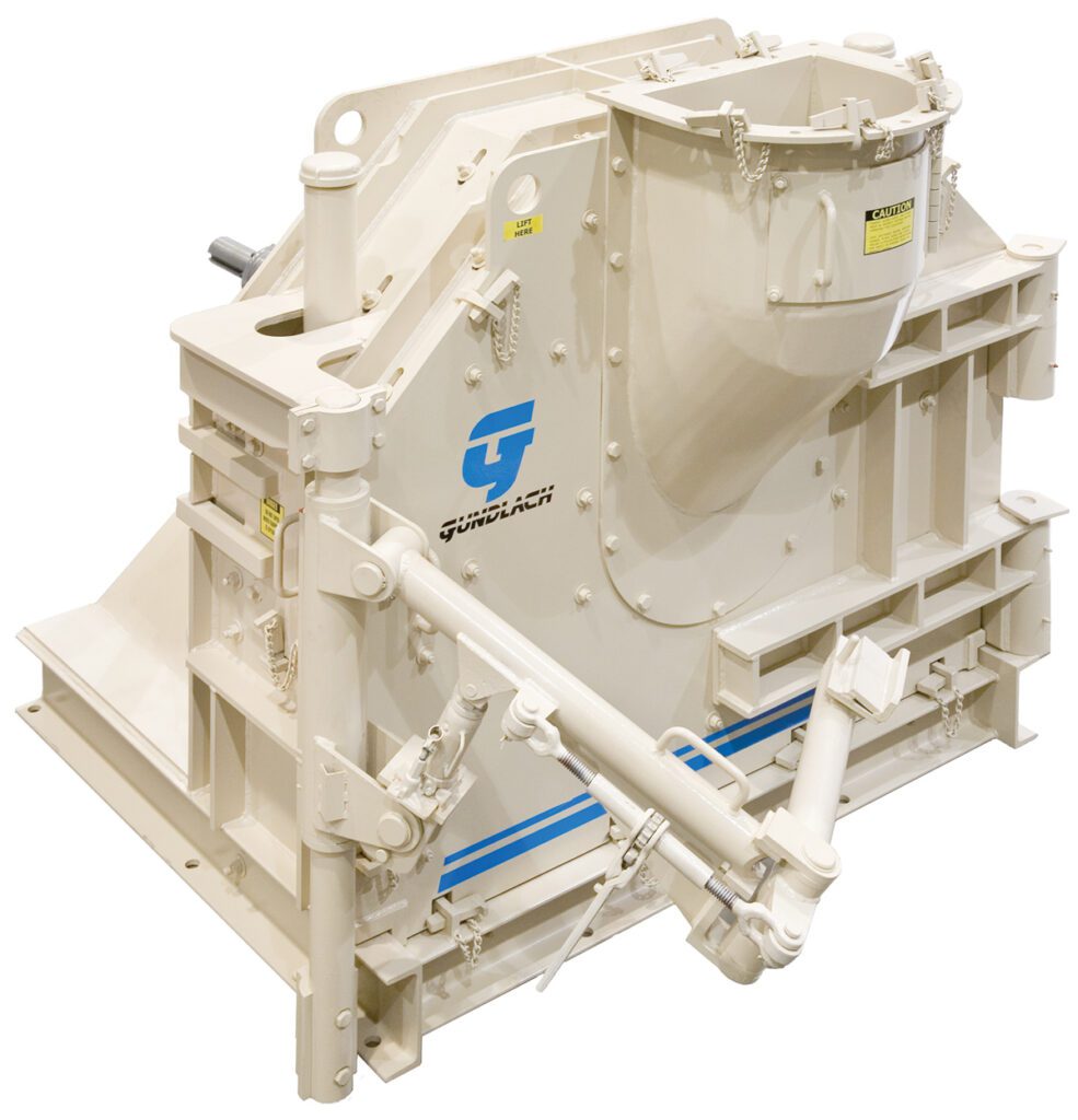 Gundlach Crushers® Cage-Paktor® Model 2C4R with heavy-duty fabricated housing, hinged access assemblies, and compact cage mill design for selective material reduction.
