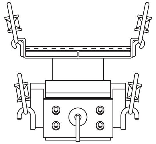 Technical illustration of a Jeffrey Rader® electromagnetic vibrating feeder showing the feeder tray, suspension springs, and electromagnetic drive assembly in a front-view schematic.