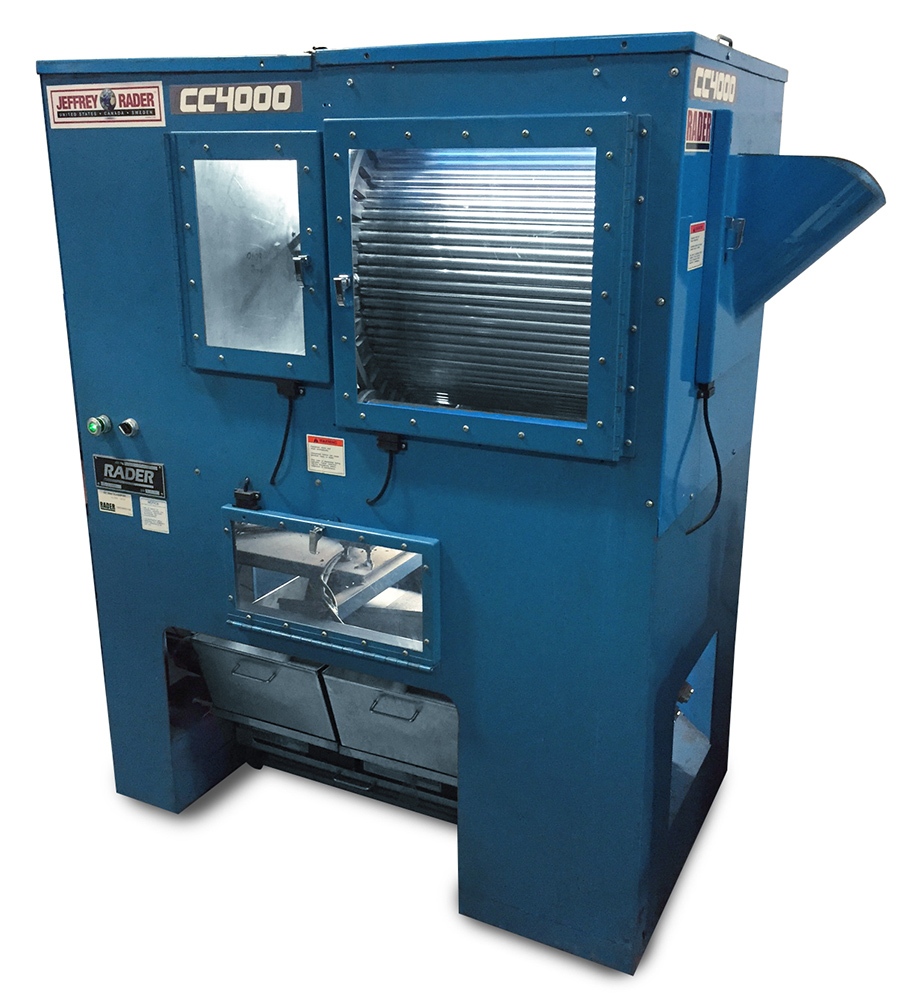 Jeffrey Rader® CC4000 Chip Classifier with enclosed housing, inspection windows, and integrated separation chamber for classifying wood chips and removing fines or oversized material.