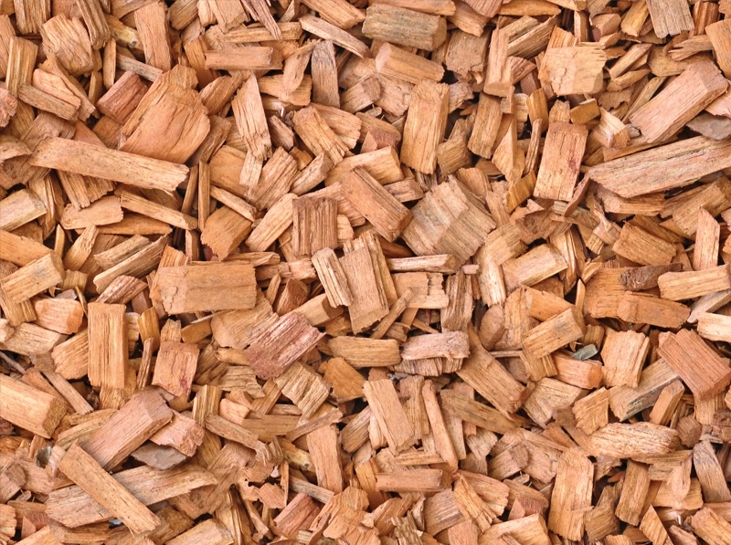 Close-up image of classified wood chips showing consistent chip size and uniform material quality produced for pulp, paper, and biomass processing applications.