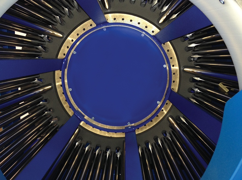 Interior view of the Jeffrey Rader® CC4000 Chip Classifier showing the radial bar assembly and cylindrical classification chamber used for separating wood chip fractions.