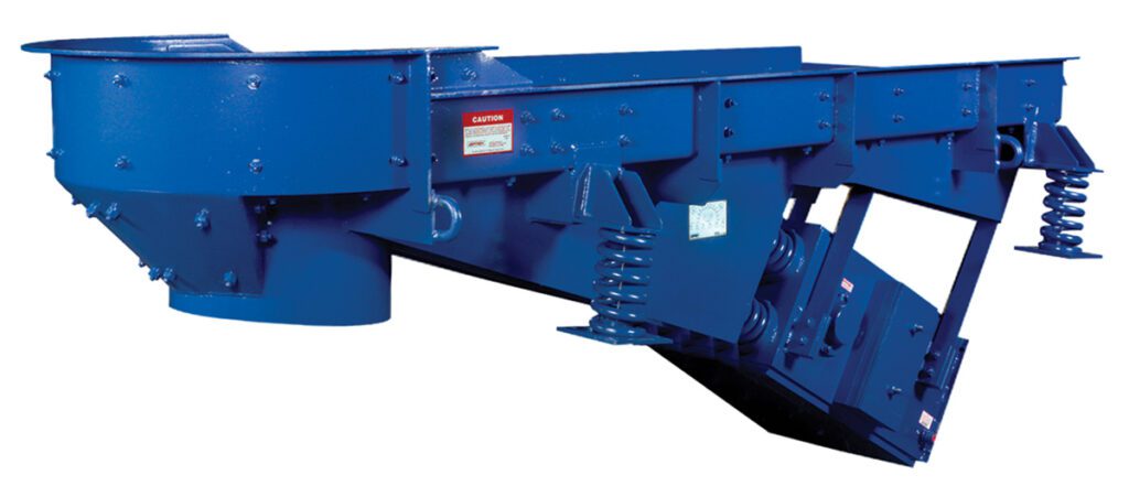 Jeffrey Rader® Centroload™ Feeder with spring-mounted vibrating structure and circular loading section designed for controlled bulk material feeding and transfer.