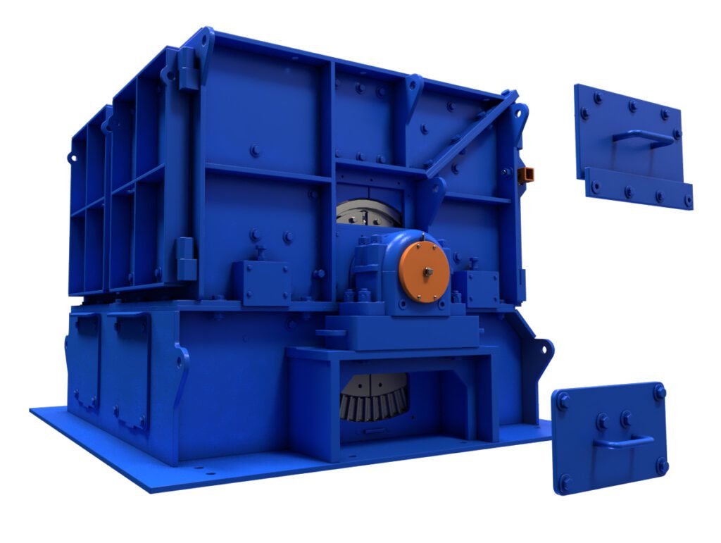 Jeffrey Rader® EnduraHog™ hammer mill with removable easy-access side panels and heavy-duty housing for simplified maintenance and service access.