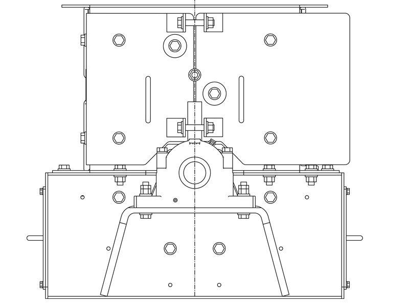Technical front-view illustration of a Jeffrey Rader® Mini Mill showing the compact housing, rotor assembly alignment, and structural mounting configuration.