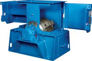 Jeffrey Rader® Mini Mill with open access door showing internal rotor and cutting assembly for compact material size reduction applications.