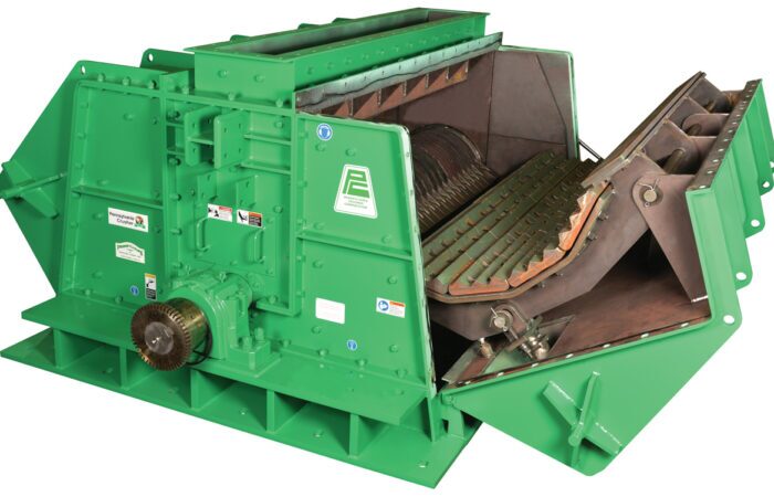 Pennsylvania Crusher Coalpactor open housing view showing internal crushing chamber, rotor assembly, breaker plates, and wear components designed for efficient coal reduction.