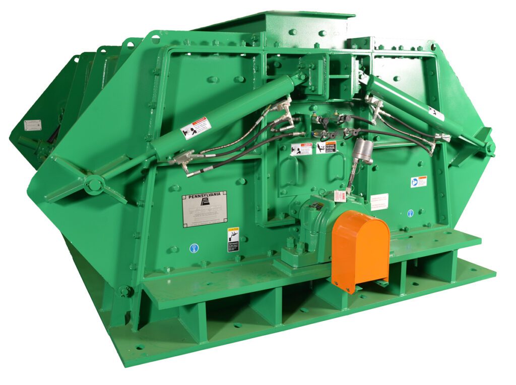 Pennsylvania Crusher Coalpactor impact crusher with hydraulic access system and heavy-duty industrial housing designed for efficient coal crushing applications.